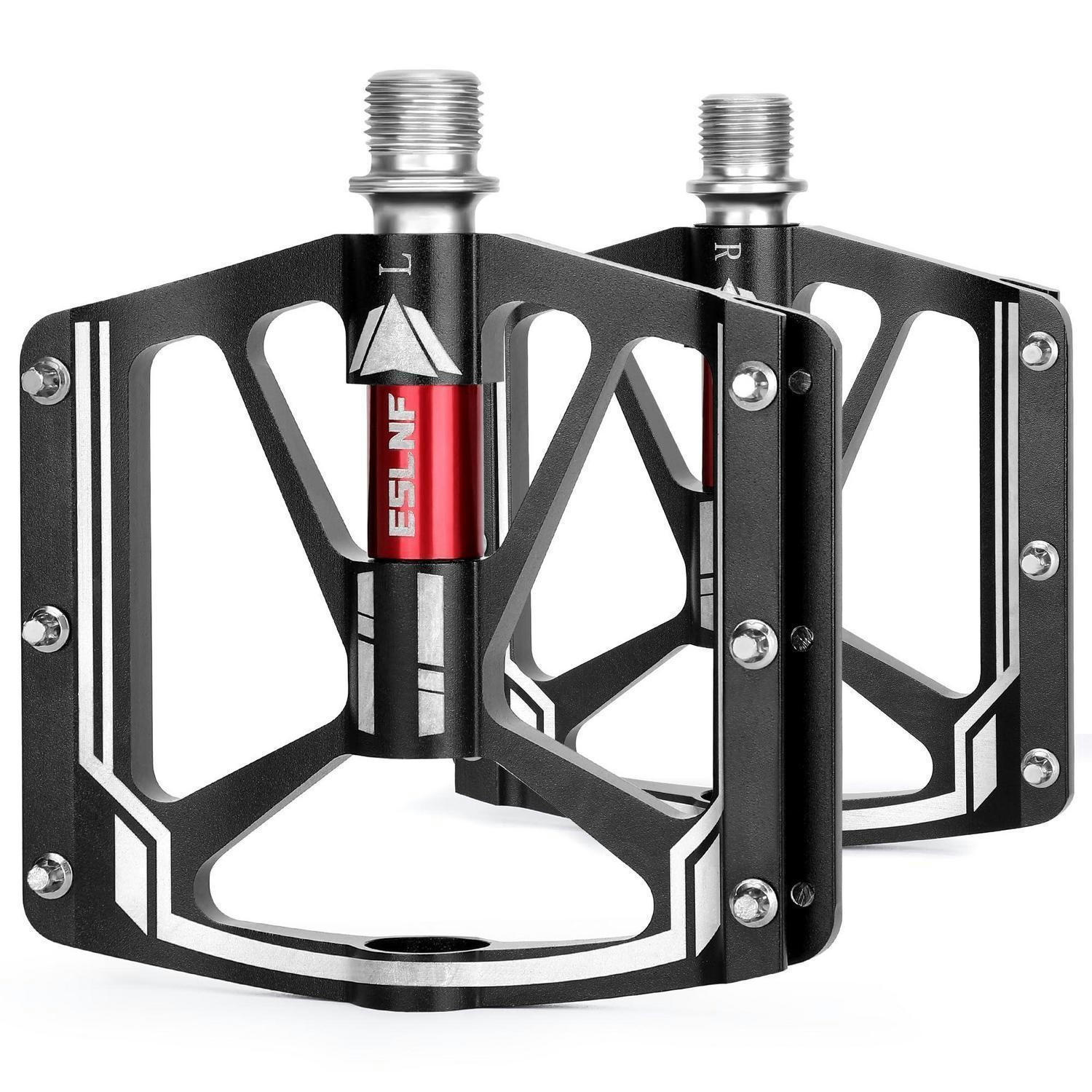 FAHRRADPEDALE 2-teiliges Set Flat Pedale MTB Leicht CNC Aluminium 9/16 Zoll Schwarz-Rot - Schwarz, Metall (10/1.5/10cm)