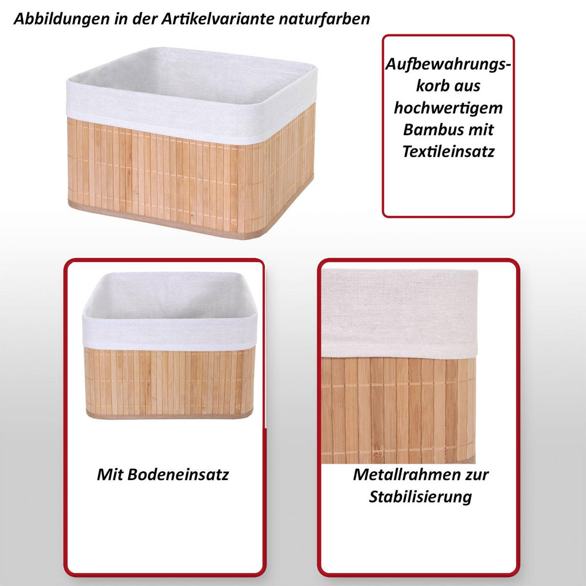 AUFBEWAHRUNGSKORB Braun, Cremeweiß 4-teilig-Set - Creme/Braun, Holz (21/33/33cm) - MCW