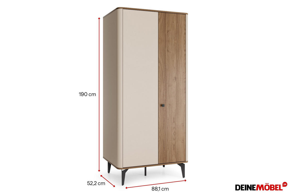 KLEIDERSCHRANK AURO 01 88/190/52 cm in Kaschmir / Royal Nussbaum - Kaschmir/Nussbaumfarben, Holzwerkstoff (88/190/52cm) - Deine Möbel 24