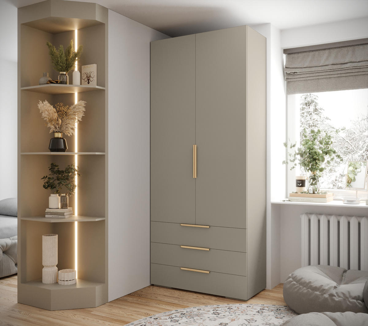 DREHTÜRENSCHRANK 236.7/100/47 2-türig - Kaschmir/Goldfarben, Holz/Metall (100/236.7/47cm) - MÖBEL KRYSPOL