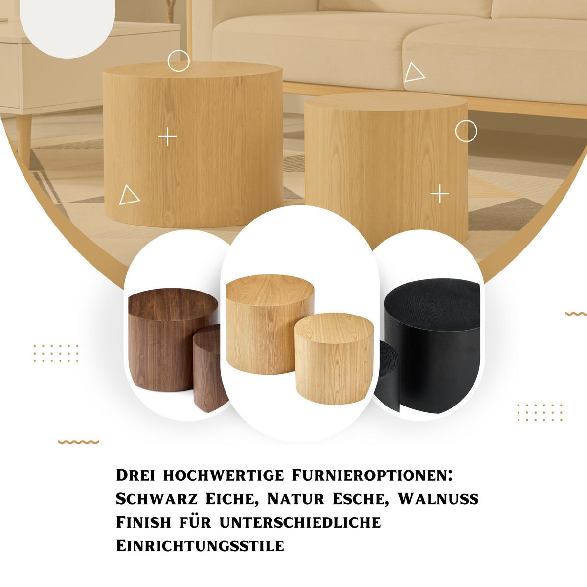 BEISTELLTISCH Ø48/38 cm Natur aus MDF ineinanderstellbar 2er Set - Naturfarben, Holzwerkstoff (48/48/38cm) - OKMYHOME