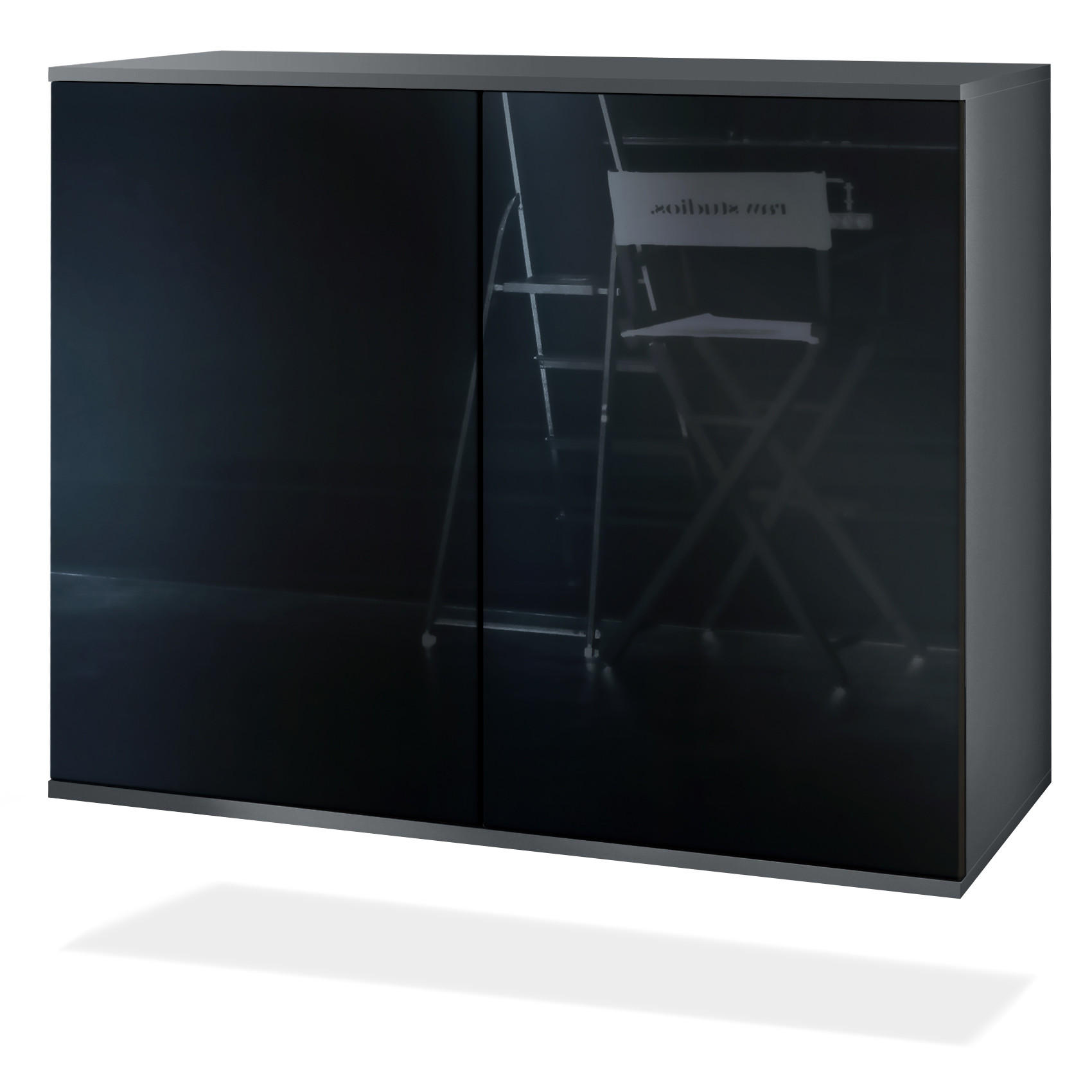 Vladon Kommode Schwarz Hochglanz 92.5x73.5x35 cm