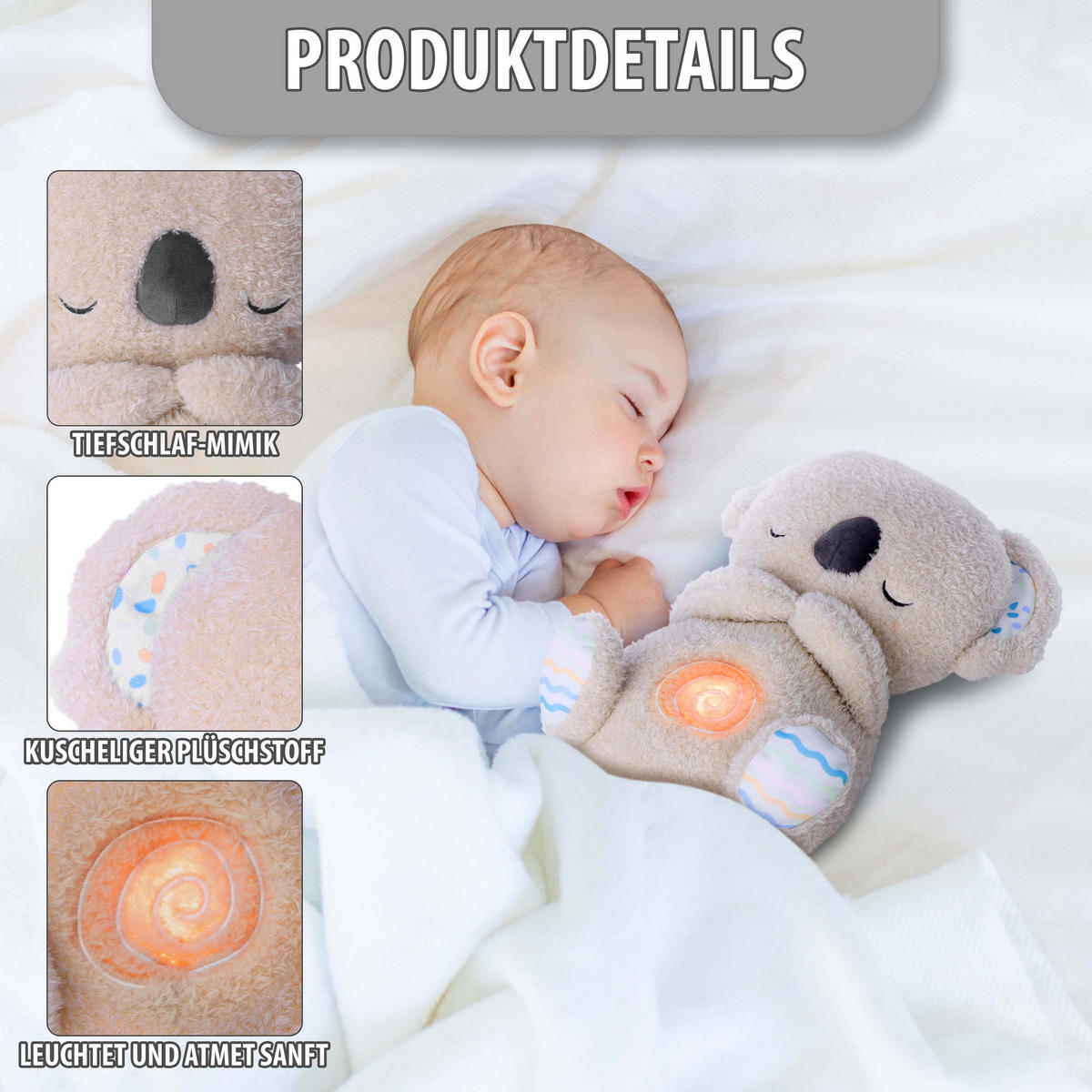 KUSCHELTIER-NACHTLICHT mit Musik und Timer für Neugeborene - waschbar und beruhigend - Weiß, Kunststoff (20.2/17.3/28.8cm) - Northpoint