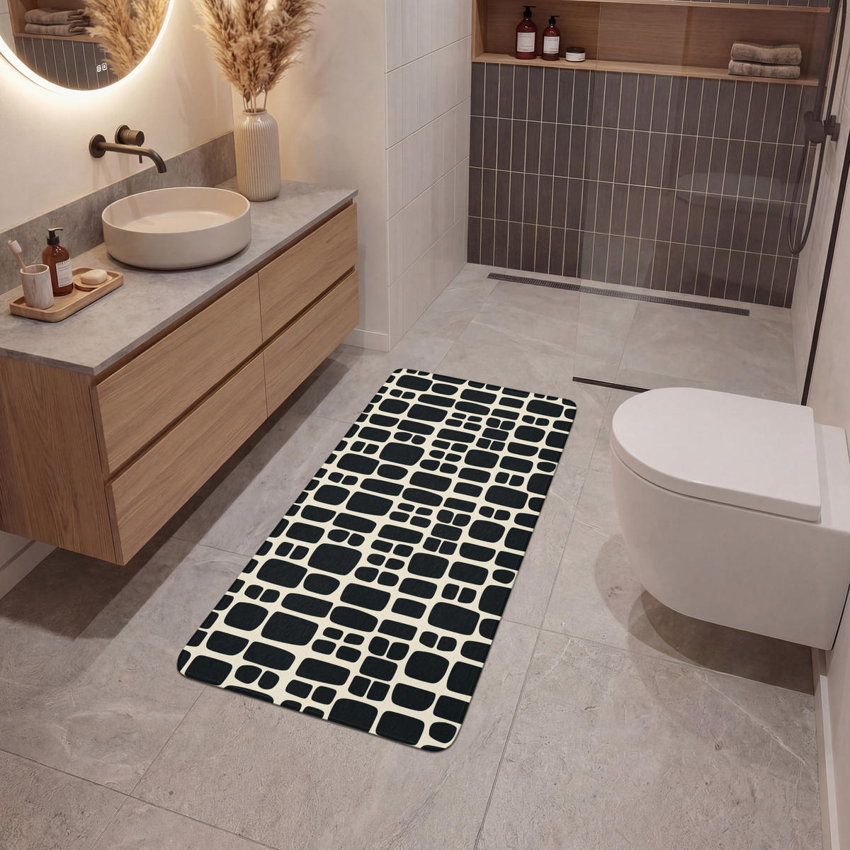 KOUPELNOVÁ PŘEDLOŽKA Moderní - organické - černé 60x120 cm - antracitová, textil/plast (60/120cm)