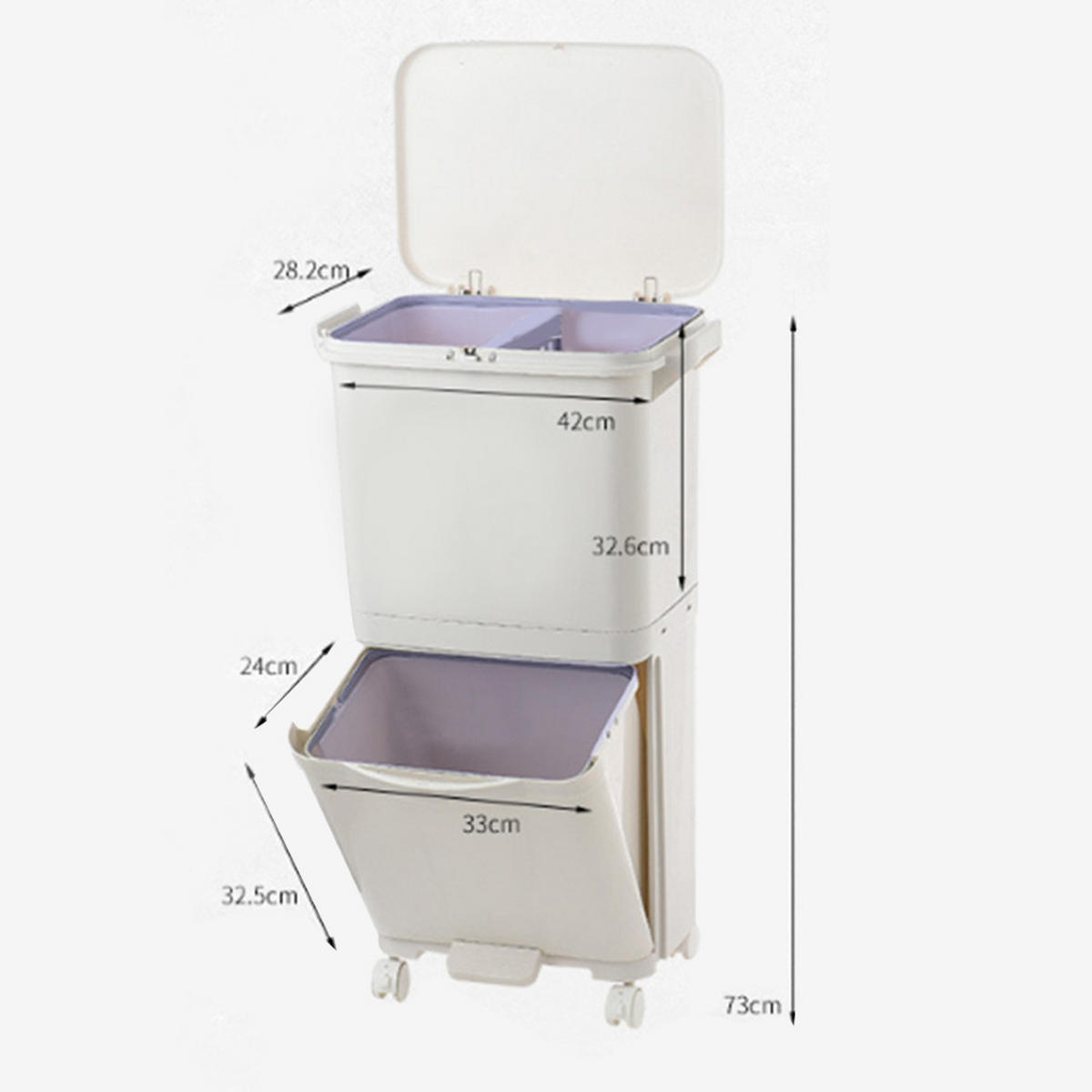 MÜLLEIMER 38L Mülltrennung 2-Stufig Rollen Kunststoff Weiß - Weiß, Kunststoff (42/73/28.2cm) - Livingandhome