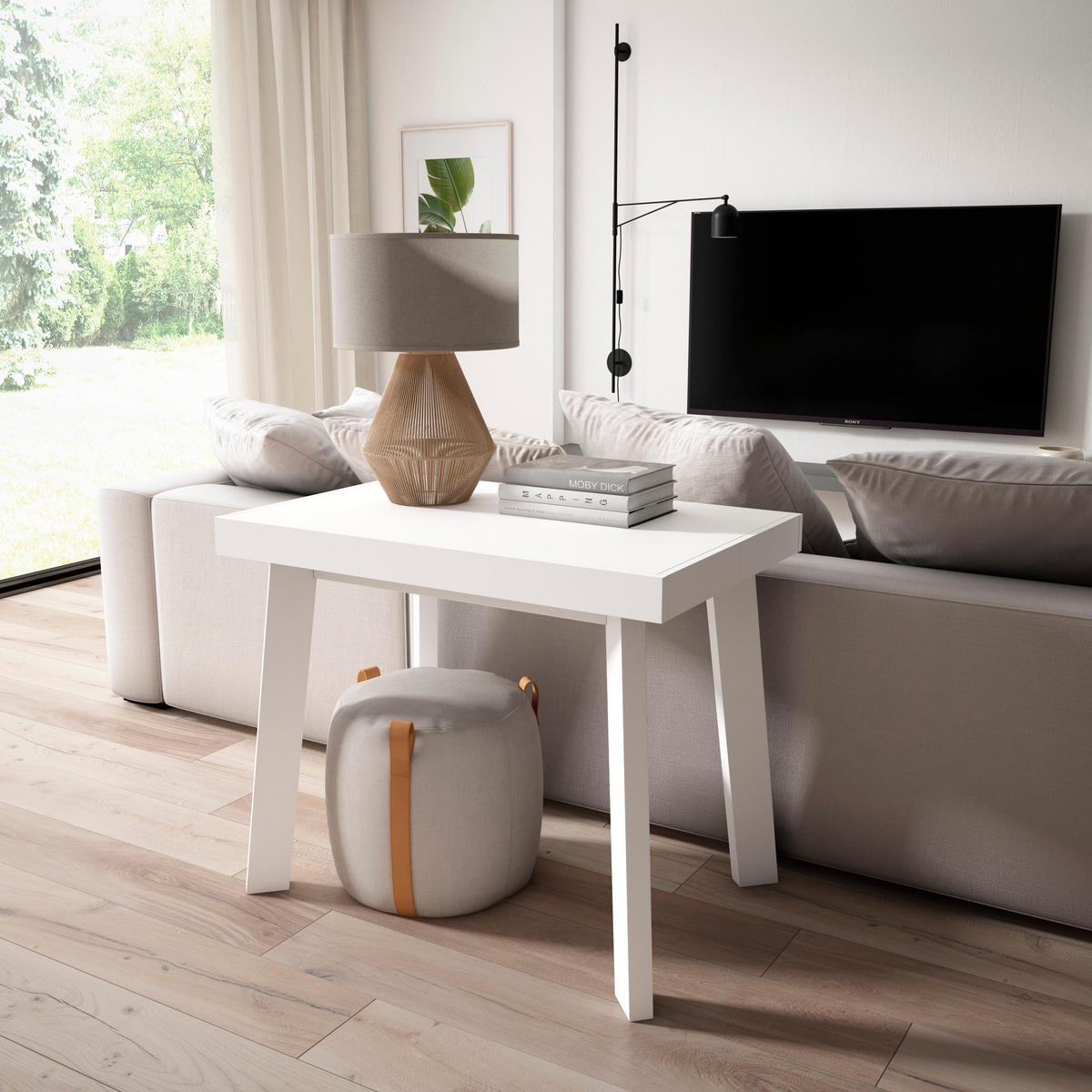 KONSOLENTISCH ausziehbar 58 bis 140cm, für 6 Gäste, weiß, 90/58/73cm - Weiß, Holzwerkstoff (90/140/73cm) - Skraut Home