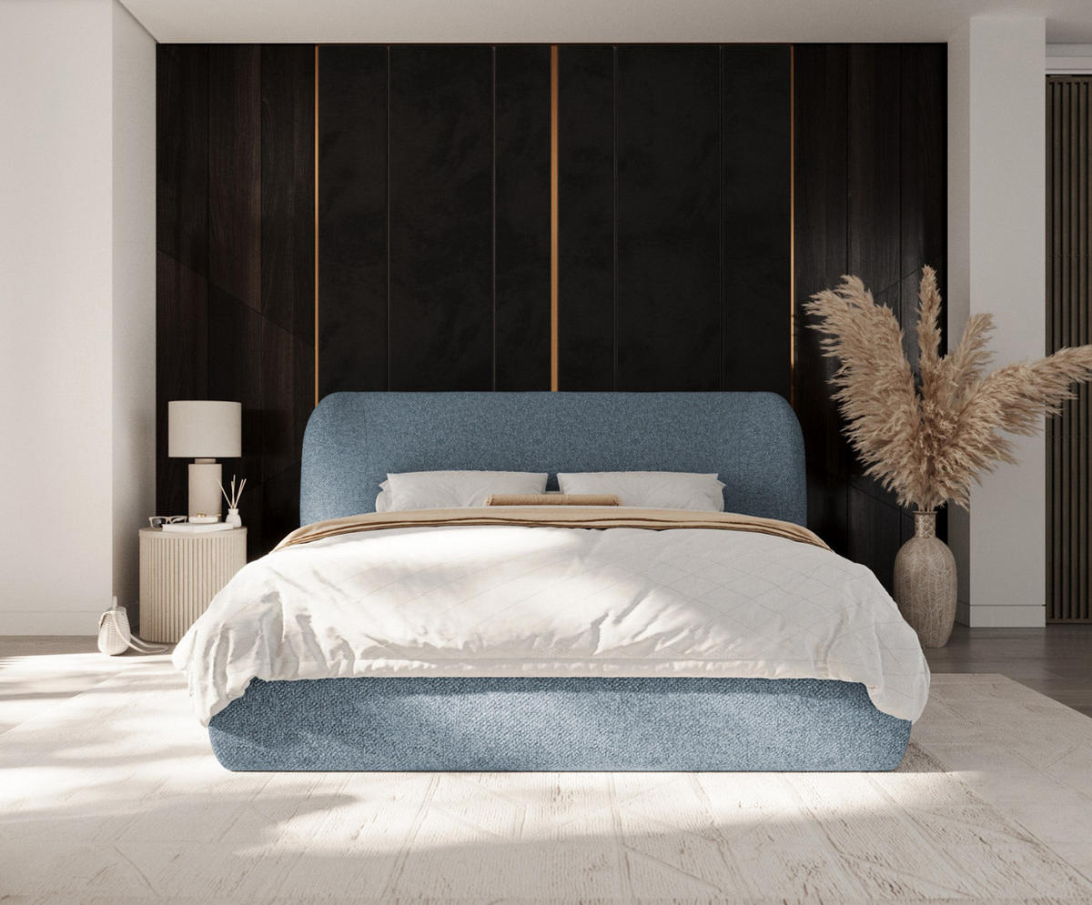 POLSTERBETT Bellano mit Stauraum 160/200 cm Blau im Bubble Stoff - Blau/Schwarz, Holz/Holzwerkstoff (160/200cm) - AltaBeds