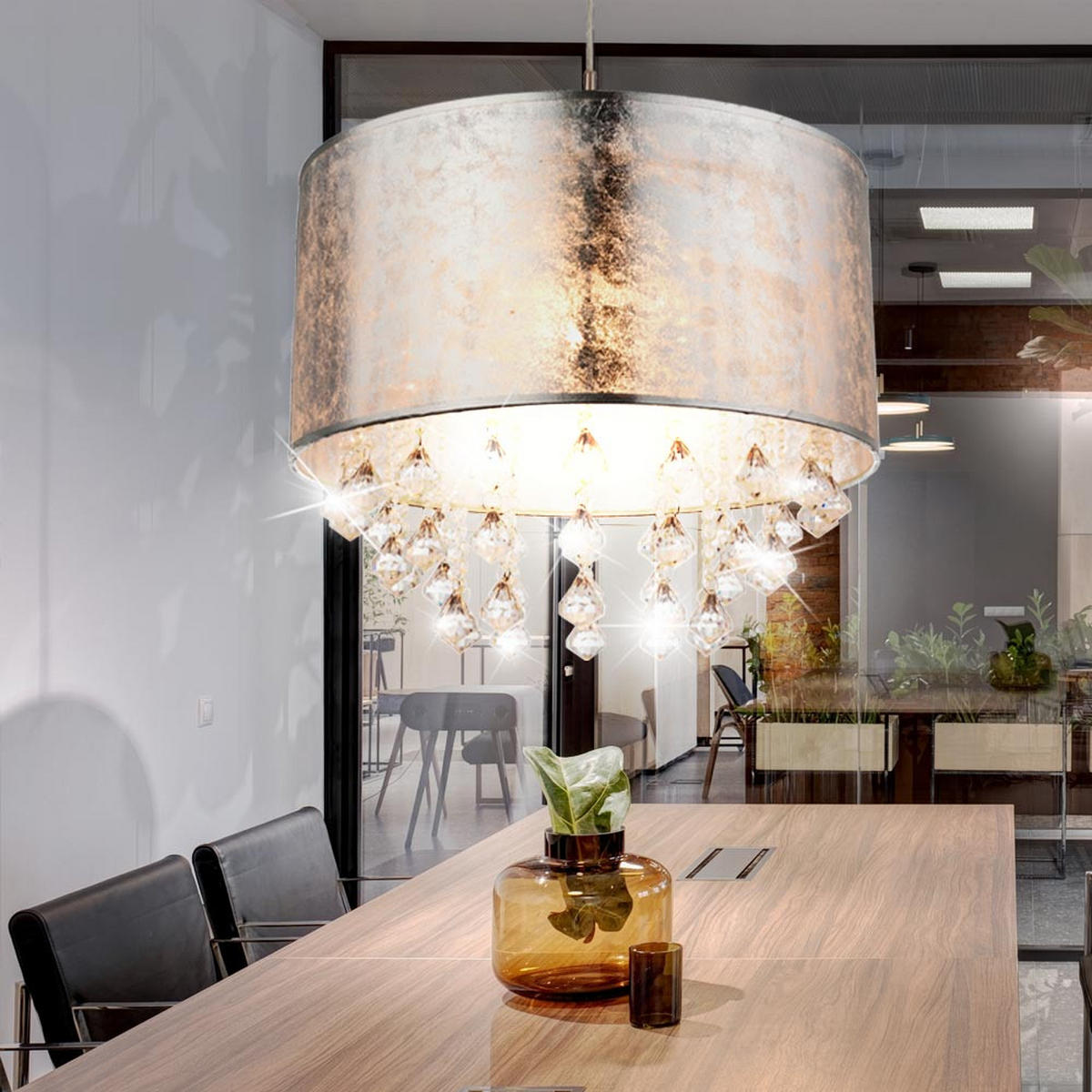 LED HÄNGELEUCHTE AMY Silber Textil - Silberfarben, Metall (40/40/140cm) - Globo Lighting