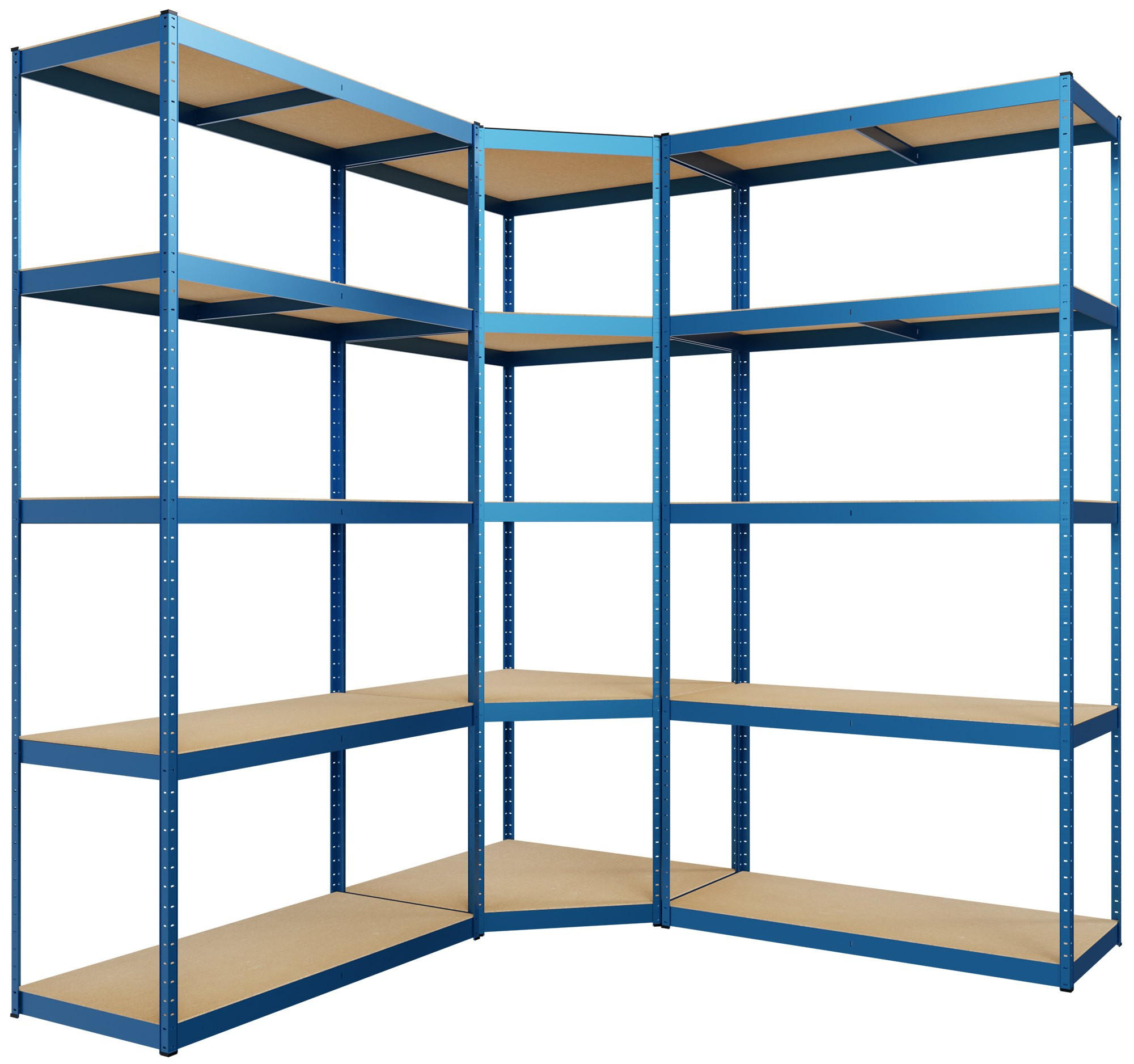 REGALSYSTEM 2 Lagerregal mit 1 Eckregal Metall blau - Blau, Metall (160/180/160cm) - CLP