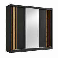 KLEIDERSCHRANK Nila 240 cm Schwarz Spiegel 4 Schubladen Griffe silber - Schwarz, Holzwerkstoff (240/216/61cm) - KS Home Concept