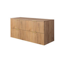 WASCHBECKUNTERSCHRANK, Eiche Craft, 120 (2 x 60) x 57 x 46 cm, goldener Griff+ Arbeitsplatte - Eichefarben/Goldfarben, Holzwerkstoff (120/57/46cm) - 3XE LIVING
