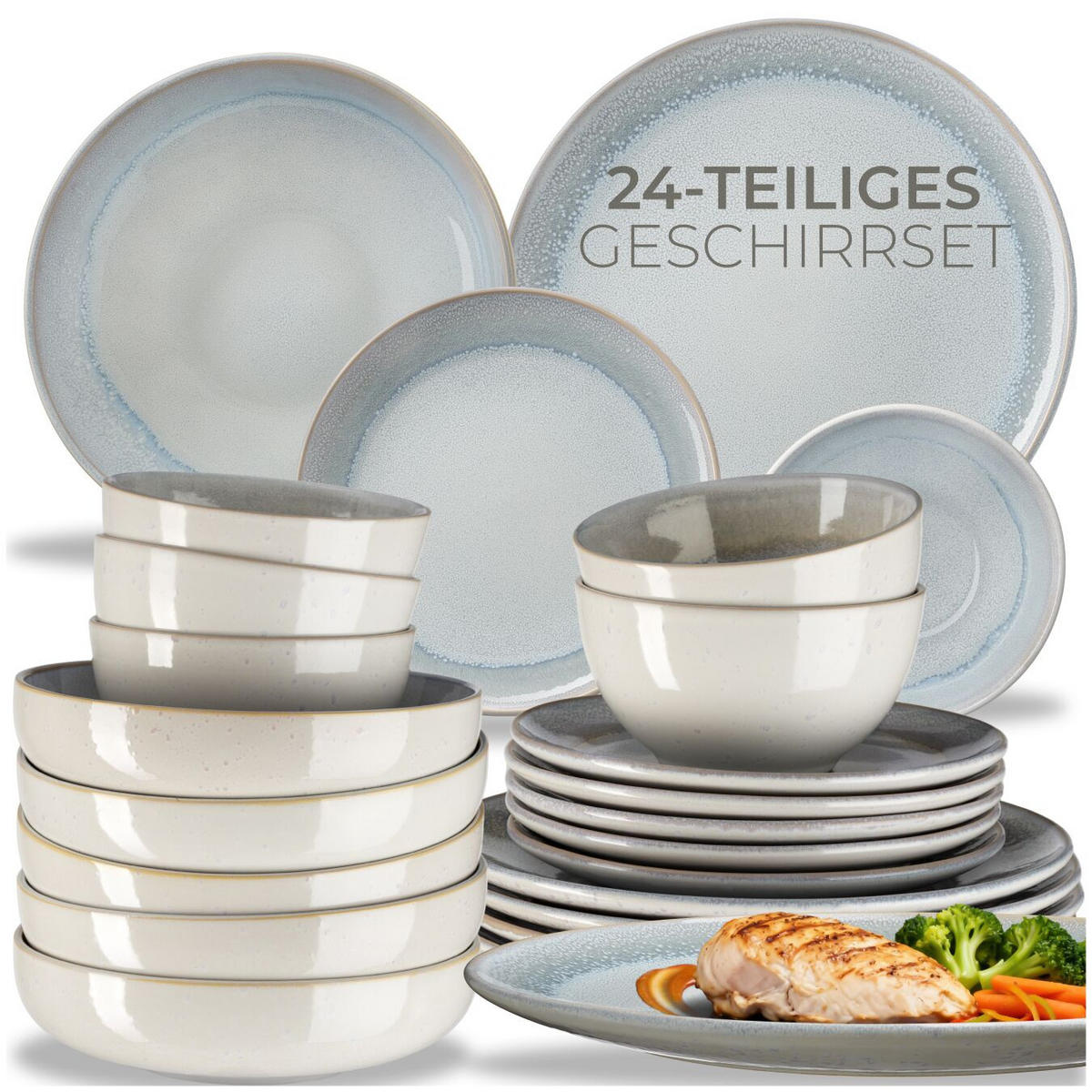 TAFELSERVICE Mare, ineinander stapelbar, Sand - Sandfarben, Keramik (26.5/2.5/26.5cm) - tectake