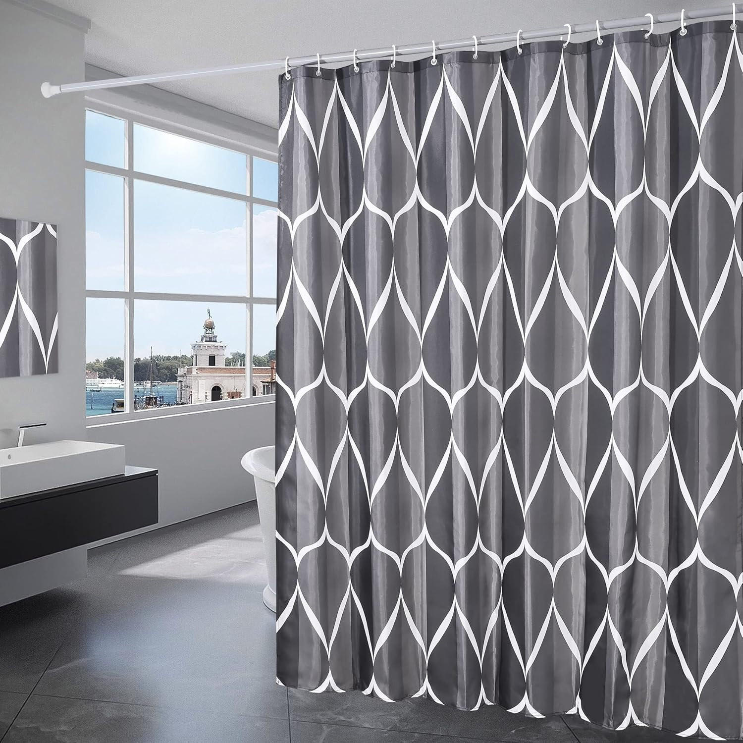 DUSCHVORHANG Polyester wasserdicht Stoff maschinenwaschbar Badezimmer mit Haken Schwarz - Schwarz, Textil (180/200cm) - MCBOSON