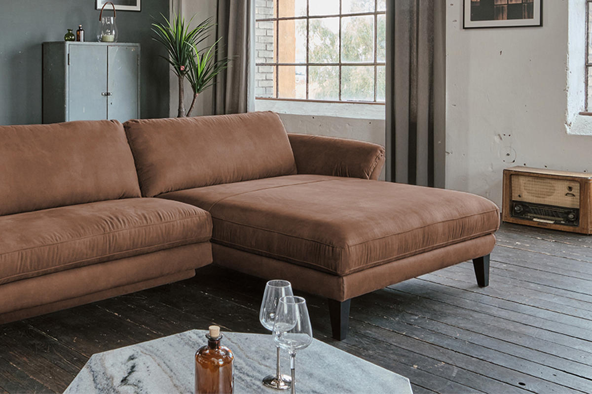 ECKSOFA MALTA Braun Webstoff - Dunkelbraun/Schwarz, Buchenholz/Textil (302/175cm) - KAWOLA