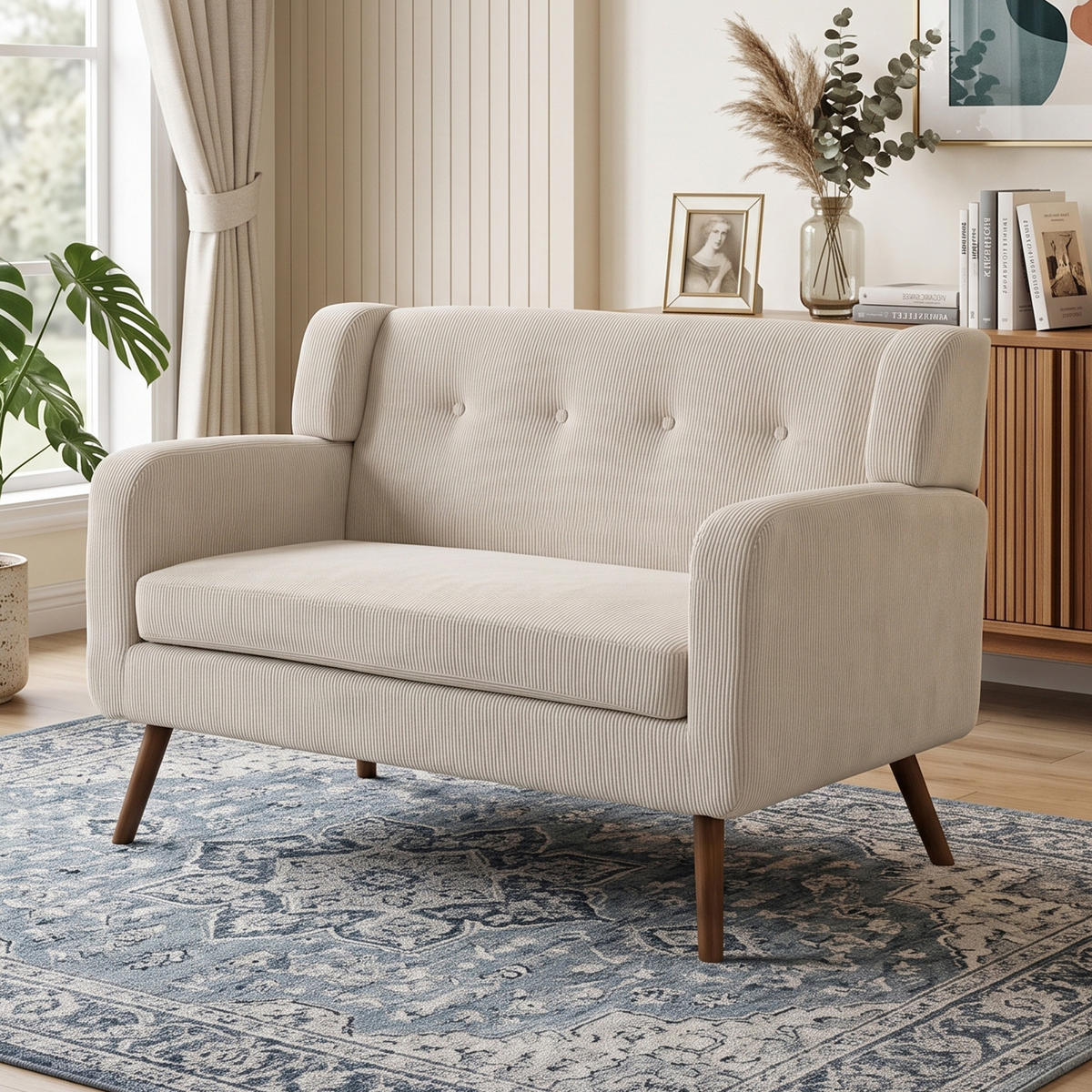 2-SITZER-SOFA Polyester Beige - Beige/Walnussfarben, Holz/Holzwerkstoff (72/80/118cm) - HOMCOM