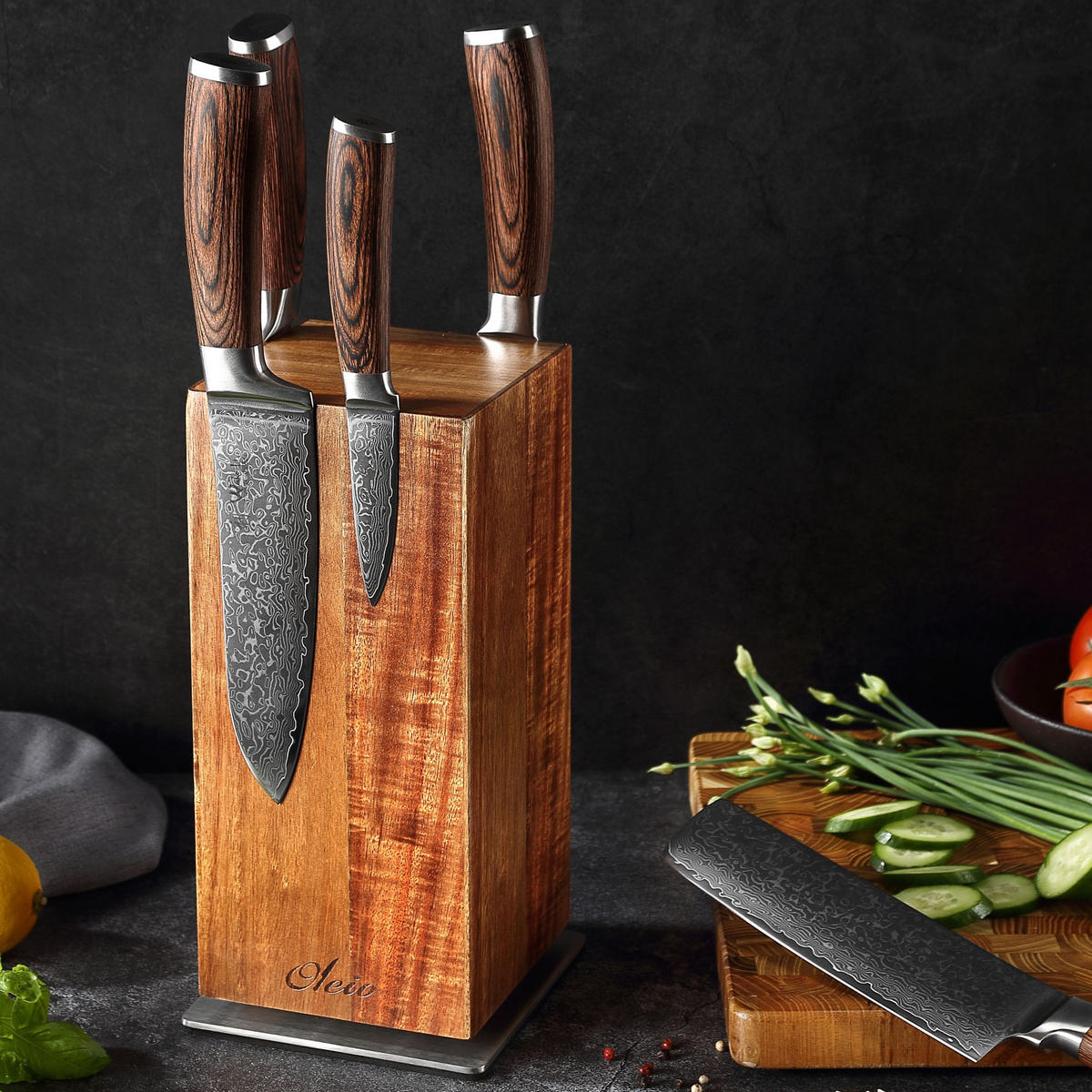 DREHBARER MESSERBLOCK - Akaziefarben, Holz (12/26/12cm) - Oleio