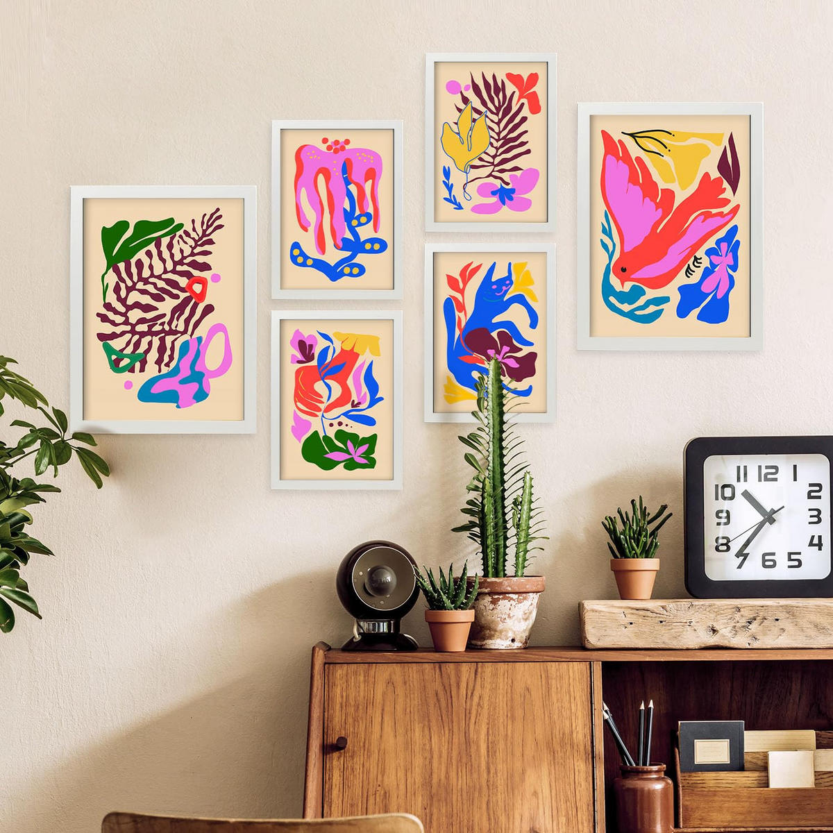 POSTER Set Mit 6 Malerisch 3 In Blume Zusammenfassung Ästhetische Dekorative Gemälde Für Ihr Wohnzimmer, Schlafzimmer, Zuhause A3 & A4 Weißer Rahmen - Weiß, Papier (29/3cm) - Nacnic