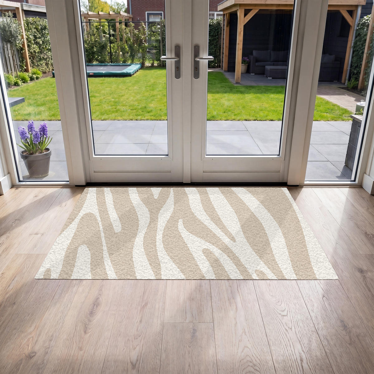 FUSSMATTE Zebramuster - Beige - Weiß - Tiermuster Schmutzfänger 150x90 cm - Beige, Kunststoff (150/90cm) - MuchoWow