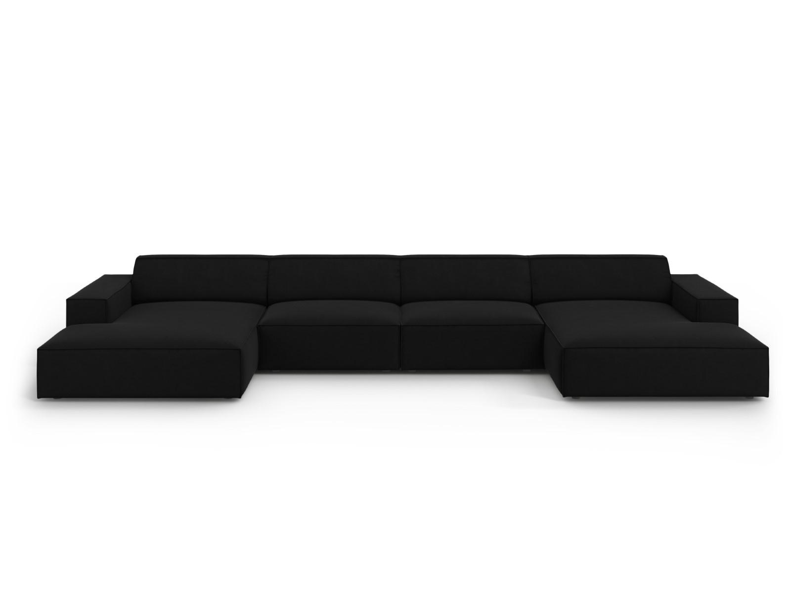 PANORAMASOFA Jodie aus Samt schwarz 6 Sitzplätze - Schwarz, Textil (166/70/364cm) - Micadoni