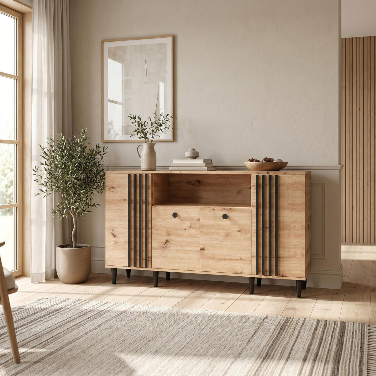 KOMMODE ARTIANO 160/92,5/40cm mit 4 Türen Eiche Artisan - Eiche Artisan, Holzwerkstoff (160/92.5/40cm) - MASSENO