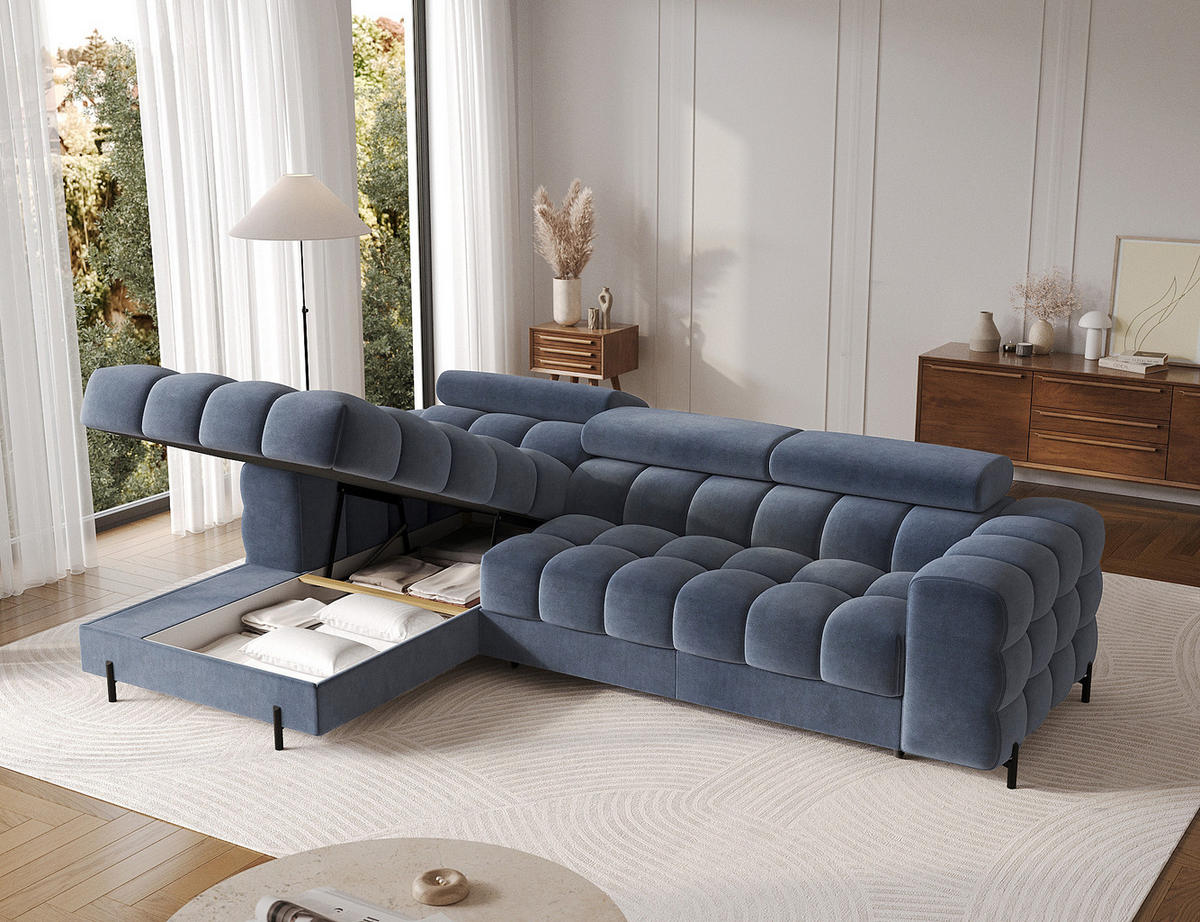 ECKSOFA Neviro L - Anthracite (Aura 40) - Blaugrau, Holzwerkstoff (285/181cm) - Möblo