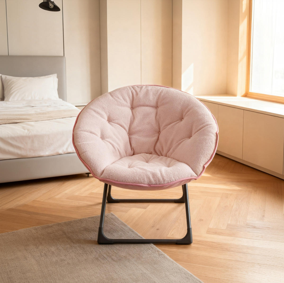 SKLÁDACÍ křeslo růžové z tkaniny a kovu s měkkým polstrováním - růžová, textil (53/85/58cm) - OKWISH