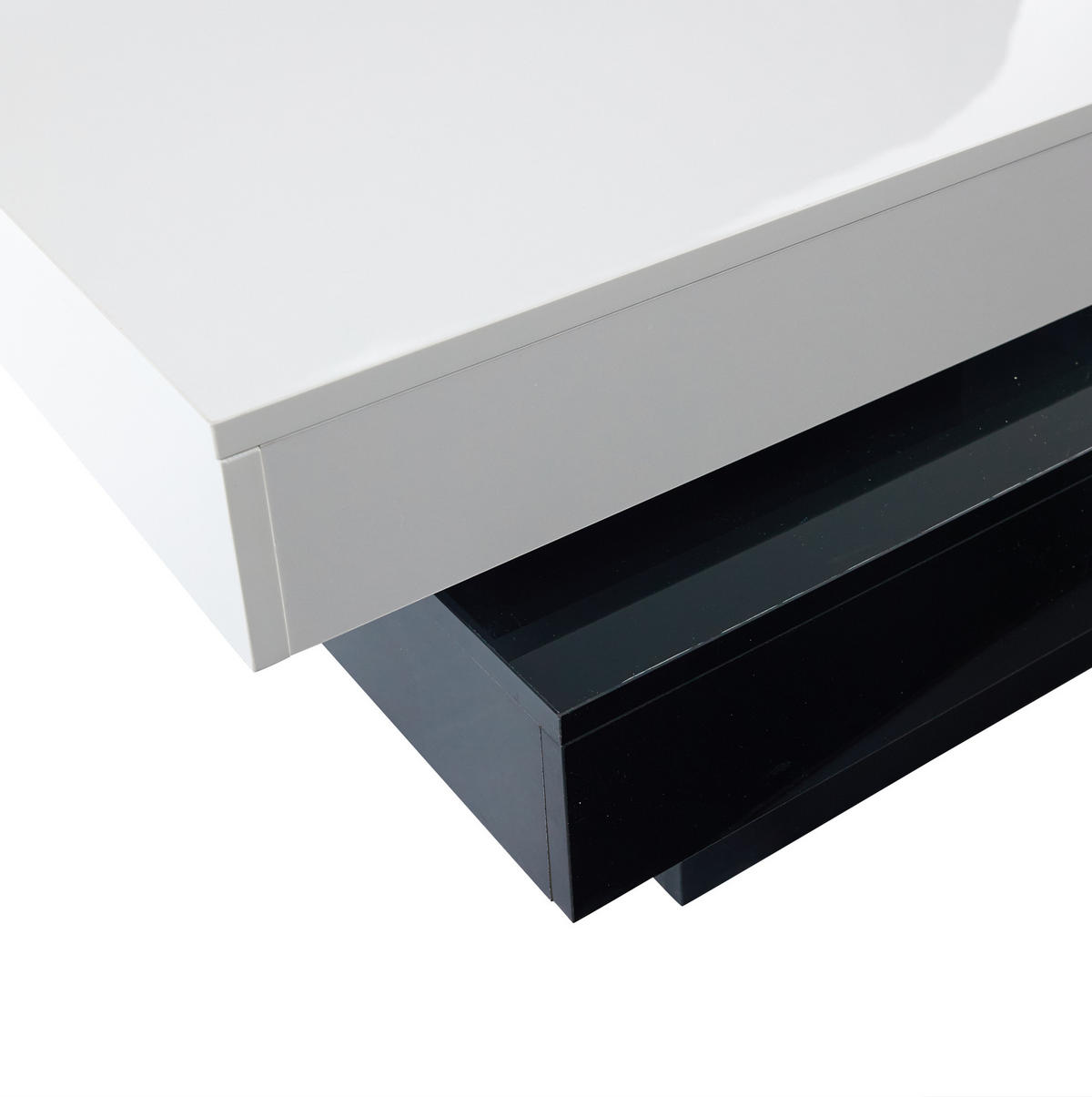 COUCHTISCH aus Spanplatte 103x60x35,5 cm Weiß/Schwarz mit drehbarer Tischplatte, 2 Ebenen und Hochglanzoberfläche - Schwarz Hochglanz, Holzwerkstoff (60/103/35.5cm) - Modfu