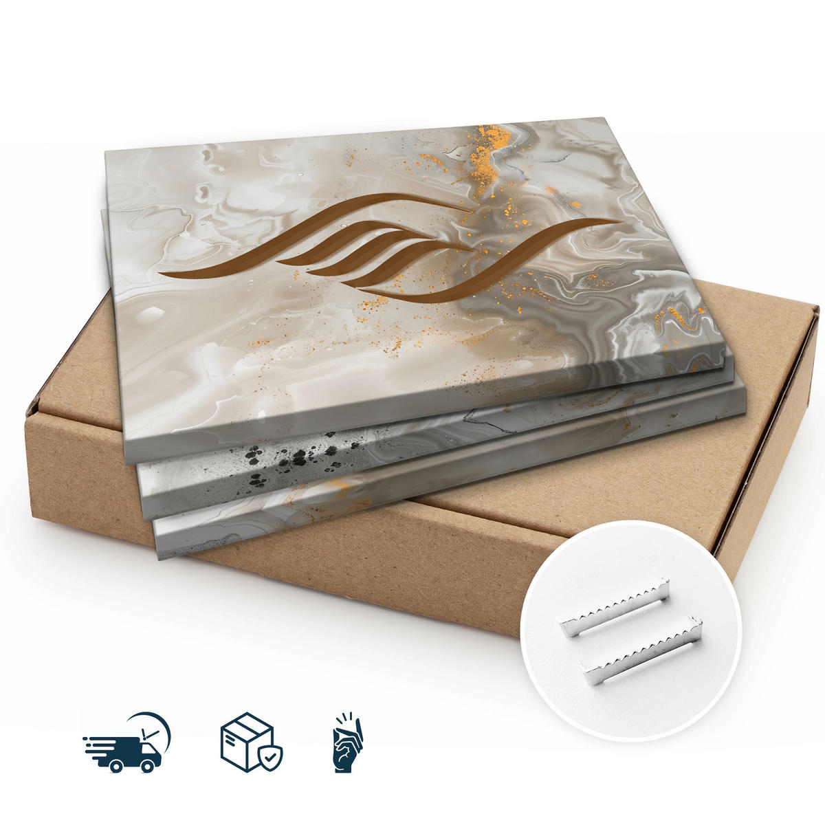 LEINWANDBILDER 3-es Set Symbole Marmor - Beige/Schwarz, Textil (90/40cm) - Muralo