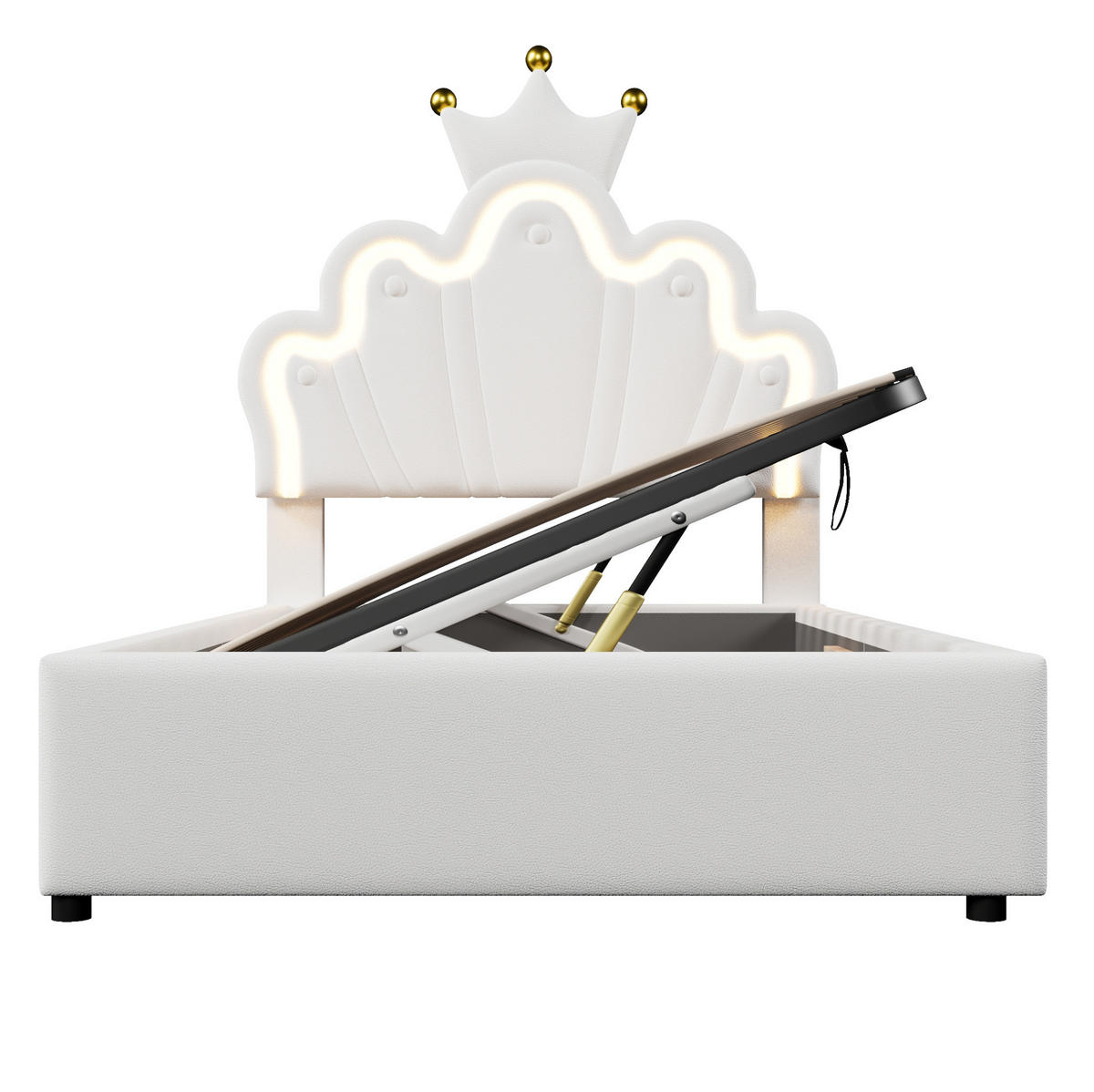POLSTERBETT 90/200 cm Weiß aus PU mit LED-Lichtband und Stauraum - Weiß, Kunststoff (90/200cm) - OKMYHOME