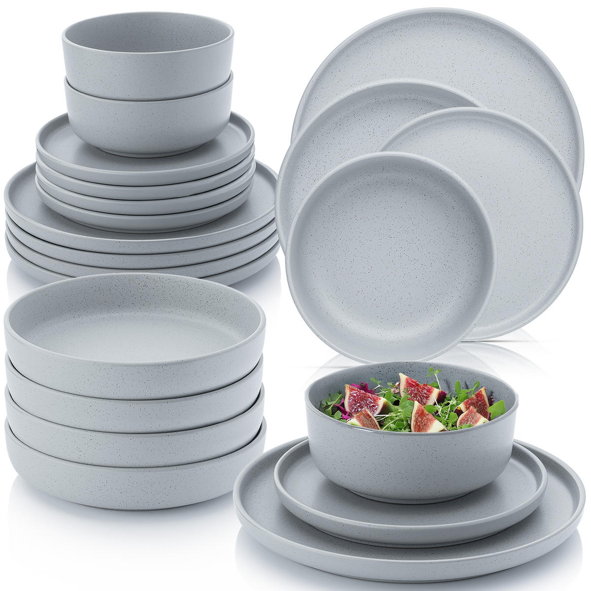 TAFELSERVICE LEEDS STERLING - 24 teilig aus Steingut - Hellgrau, Stein (26.5/6.5/26.5cm) - Sänger