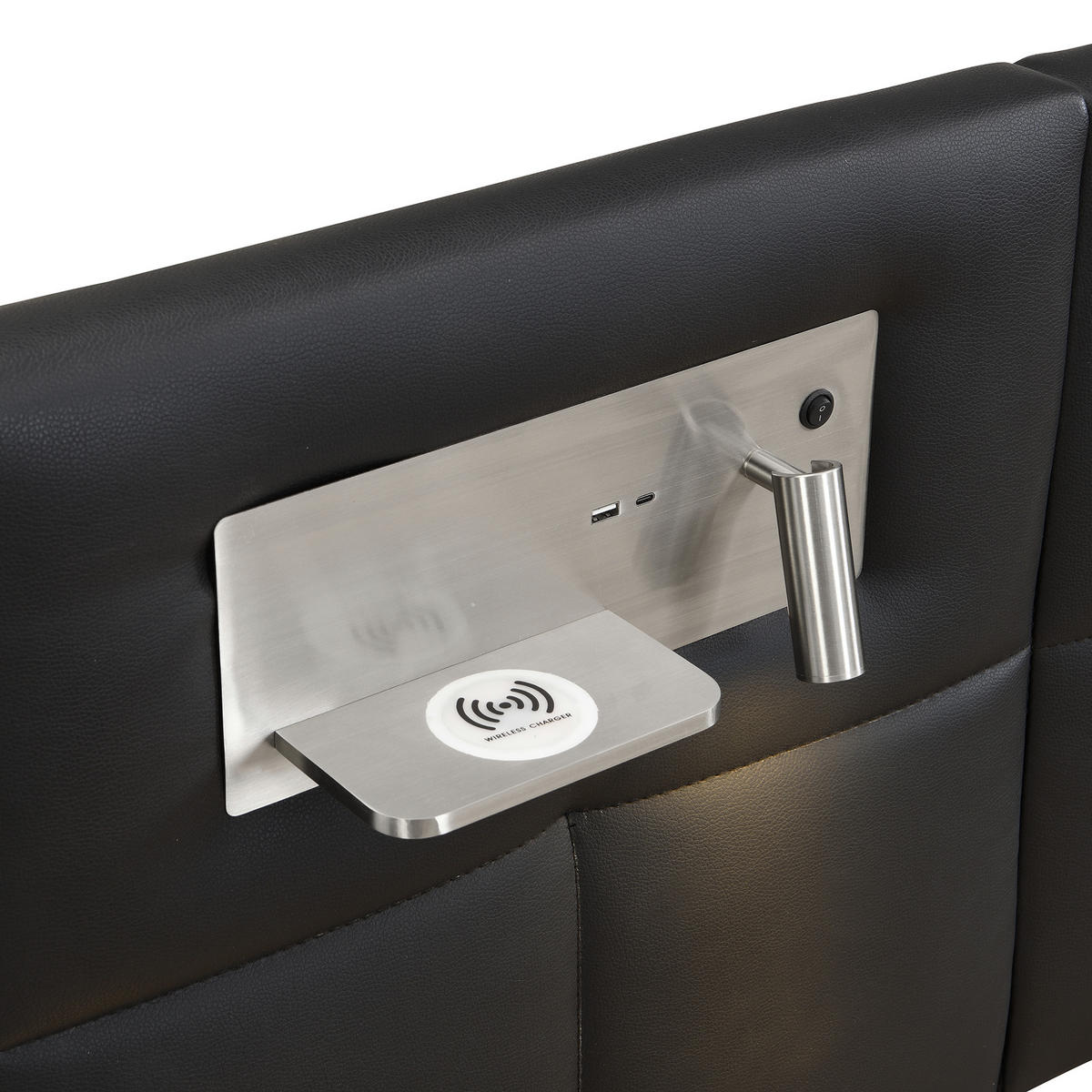STAURAUMBETT 180/200 cm DE-02539, mit USB, kabellosem Laden und LED, in Schwarz - Schwarz, Metall (180/200cm) - ComfortXL