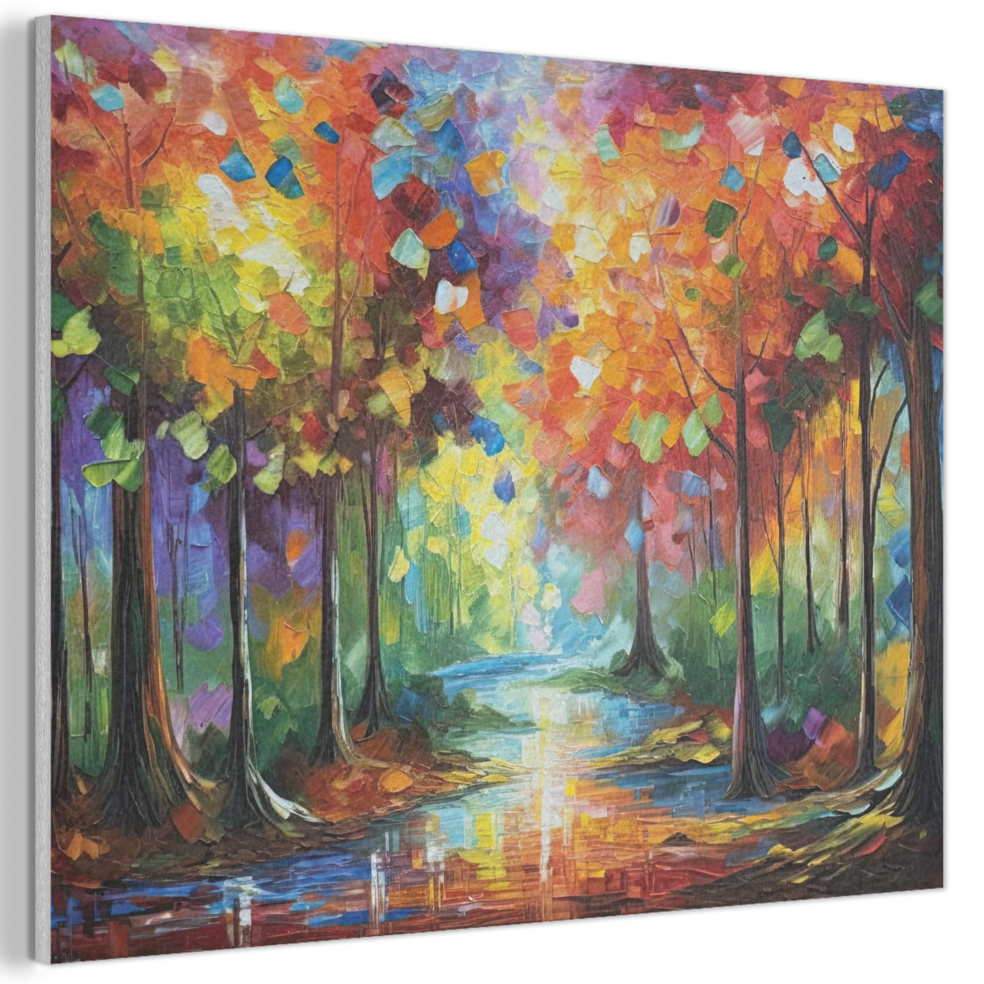 AKUSTIKBILD Landschaft - Wald - Farben - Natur Gemälde 80x60 cm - Multicolor, Textil (80/60/0.9cm) - MuchoWow