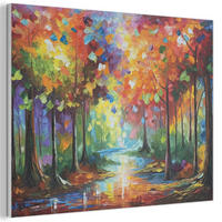 AKUSTIKBILD Landschaft - Wald - Farben - Natur Gemälde 80x60 cm - Multicolor, Textil (80/60/0.9cm) - MuchoWow
