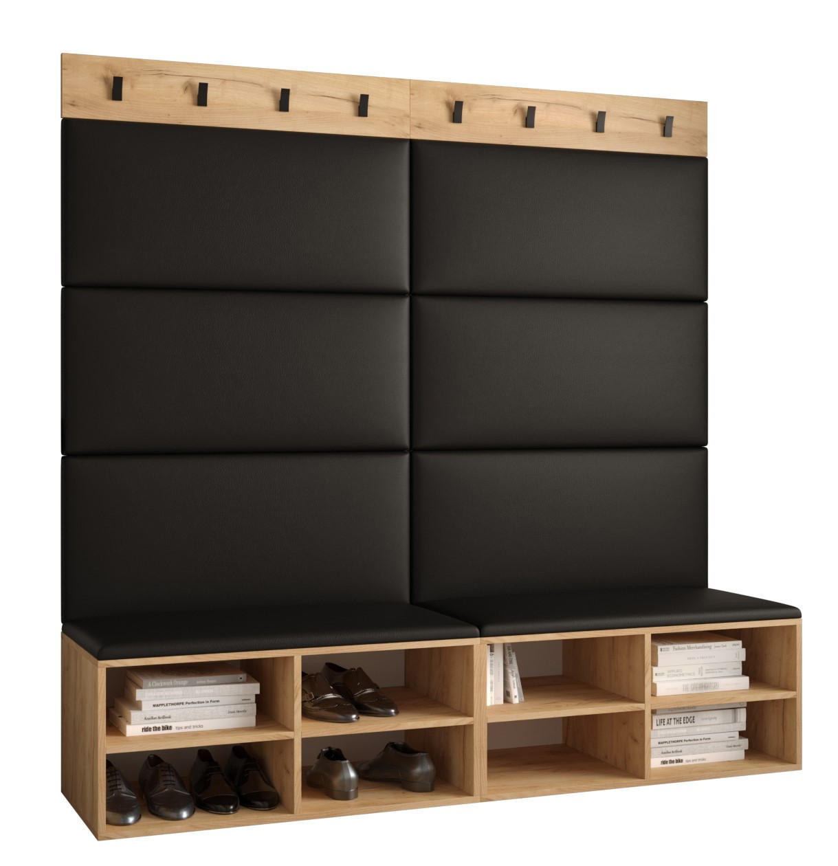 GARDEROBEN-SET 168/184/42 - Eichefarben/Schwarz, Holz/Kunststoff (168/184/42cm) - MÖBEL KRYSPOL