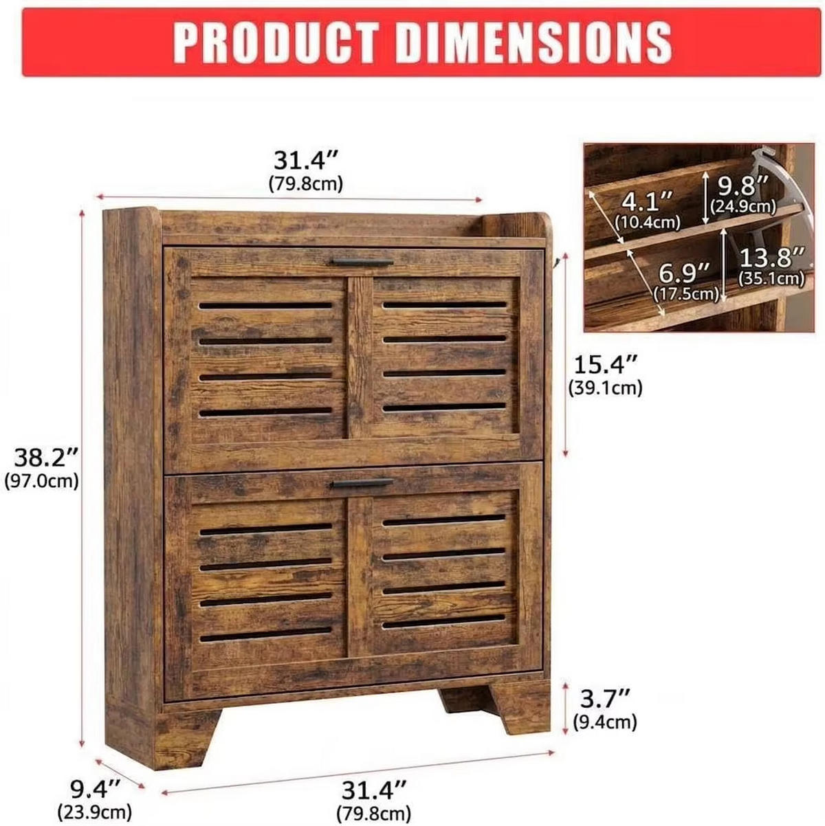 SCHUHSCHRANK Schmal mit 2 Klappfächern - Braun, Holz (79.8/97/23.9cm) - Kaket