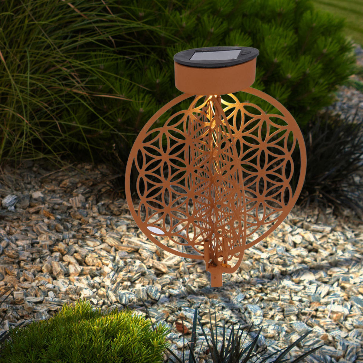 LED AUSSENLEUCHTE Lebensblume Rostfarben Braun - Braun, Metall (20/20/30cm)
