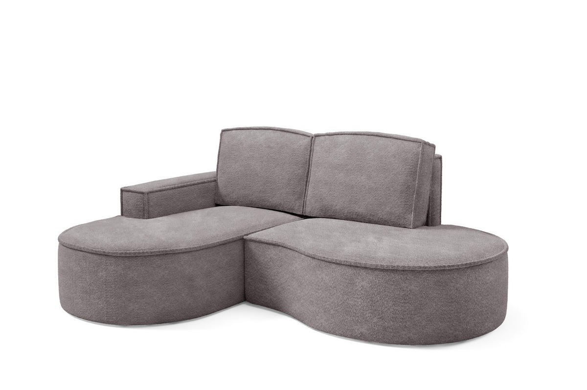 ECKSOFA MOLLY – Halbkreisförmig, Abriamo-Bouclé, Lose Kissen, Bouclé-Bezug, 210x157x88 cm, Links Grau Seide - Hellgrau, Holz/Textil (157/210cm) - DomoHome