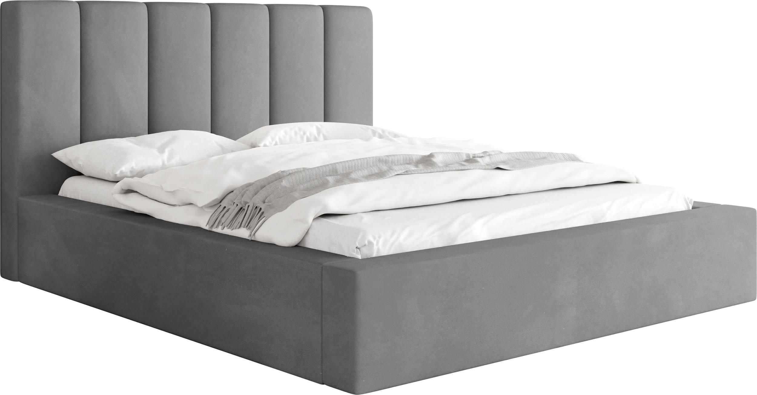 POLSTERBETT Amira mit Bettkasten, Grau Samt 180x200 cm - Birkefarben/Hellgrau, Holzwerkstoff/Kunststoff (180/200cm) - WFL GROUP
