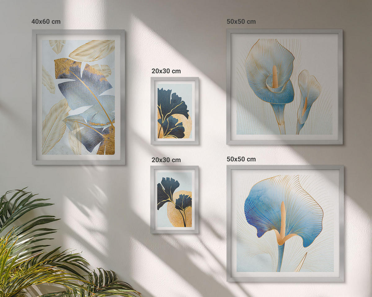 BILDER SET 5er Set - 50x50 cm & 20x30 cm & 40x60 cm Silberner Rahmen - Zitronenweinporträt Kahlo - Silberfarben, Kunststoff (40/60cm) - TULUP