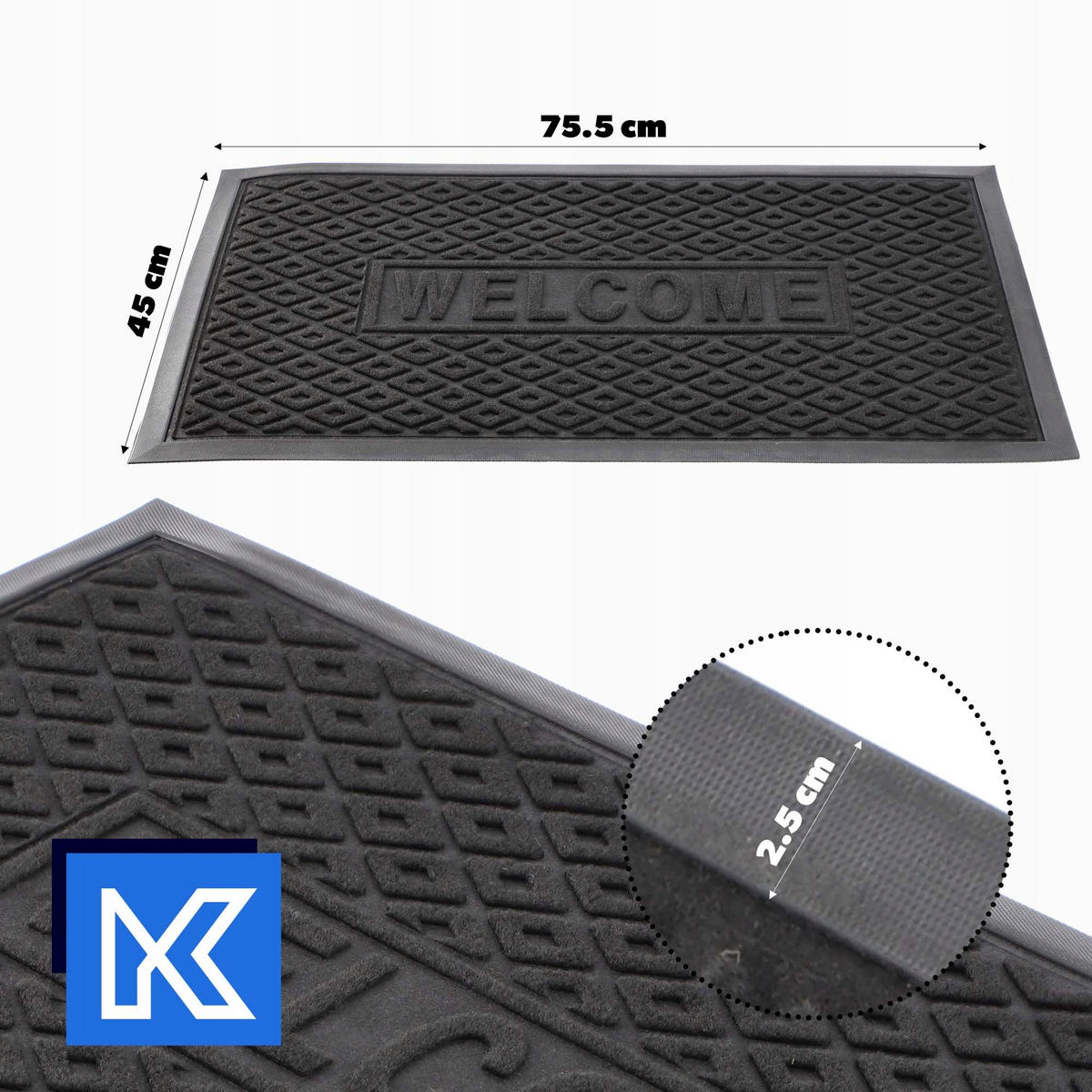 FUSSMATTE 60 x 40 cm, rechteckig - Schwarz, Kunststoff (60/40cm) - KADAX