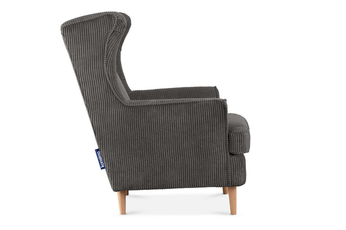 OHRENSESSEL STRALIS inklusive dekorativem Kissen, silber - Silberfarben/Braun, Textil (82/108/80cm) - KONSIMO®