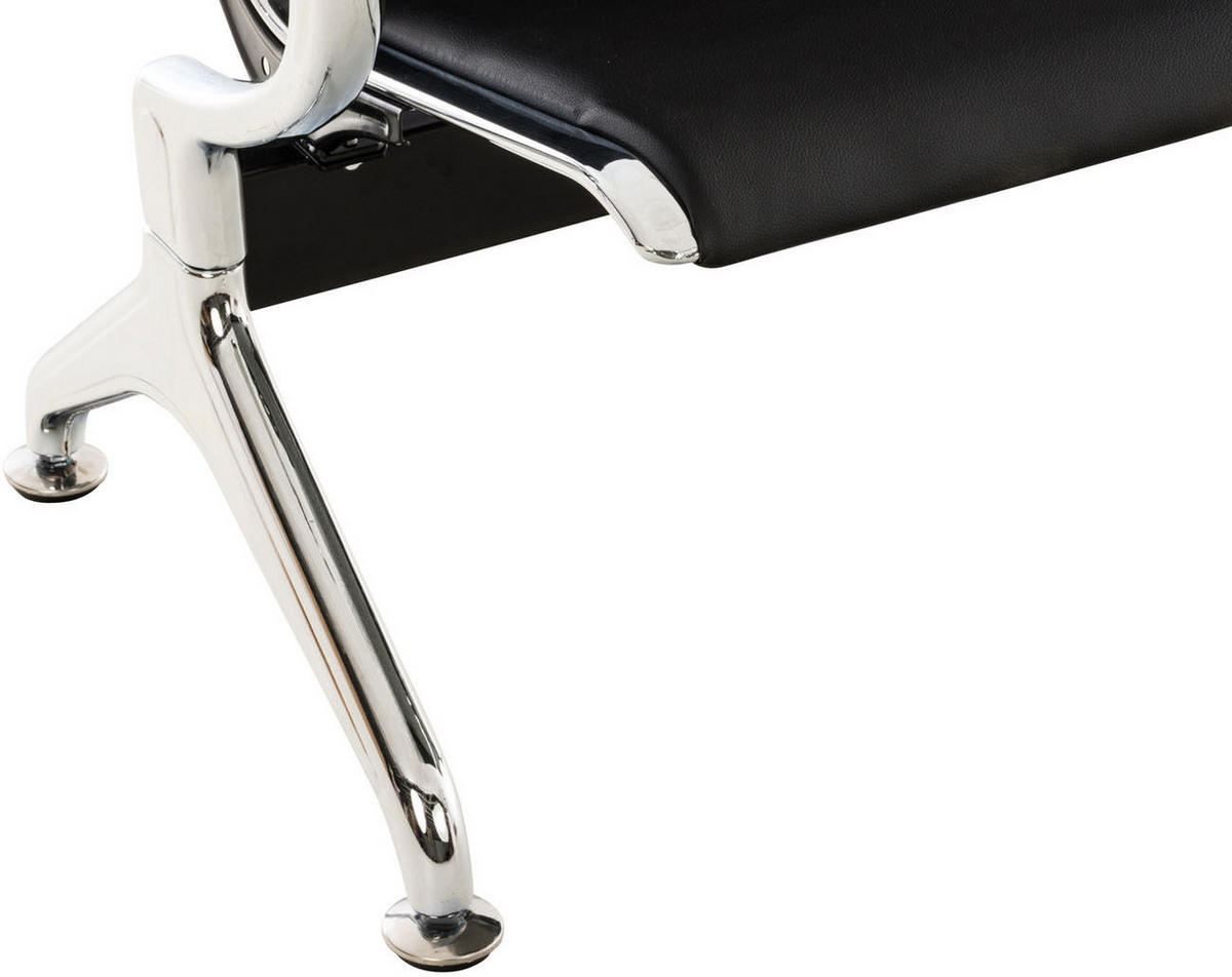 WARTEBANK Frankfurt 4-Sitzer Nantes Kunstleder Schwarz Wartestühle - Schwarz, Leder (238/78/70cm) - DELUKE