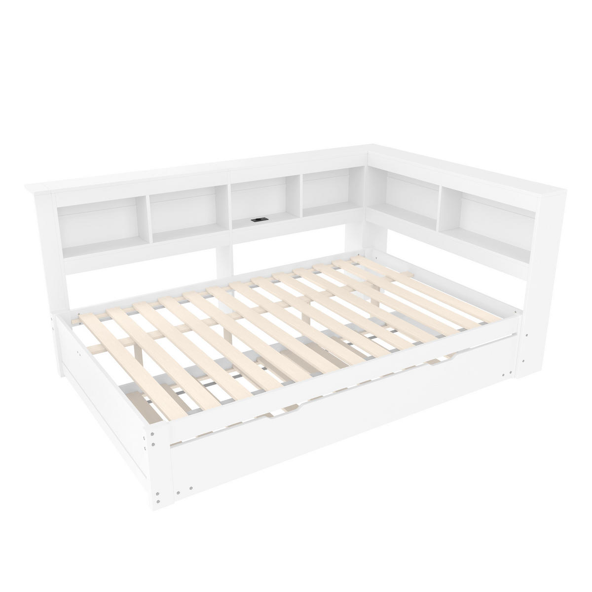 MULTIFUNKTIONSBETT 140/200 cm Weiß mit ausziehbarem Bett und USB-Anschlüssen - Weiß, Holz (140/200cm) - OKWISH