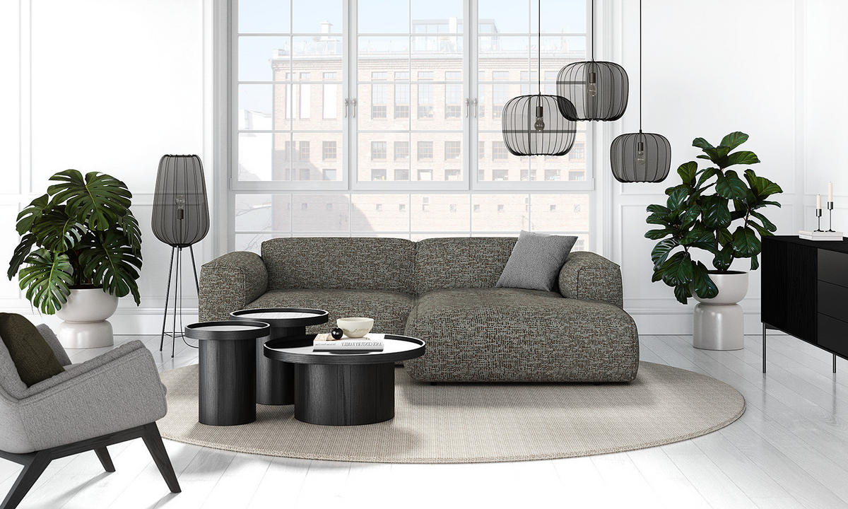 ECKSOFA mit XL-Longchair - Schwarz/Grau, Kunststoff/Textil (260/171cm) - home24