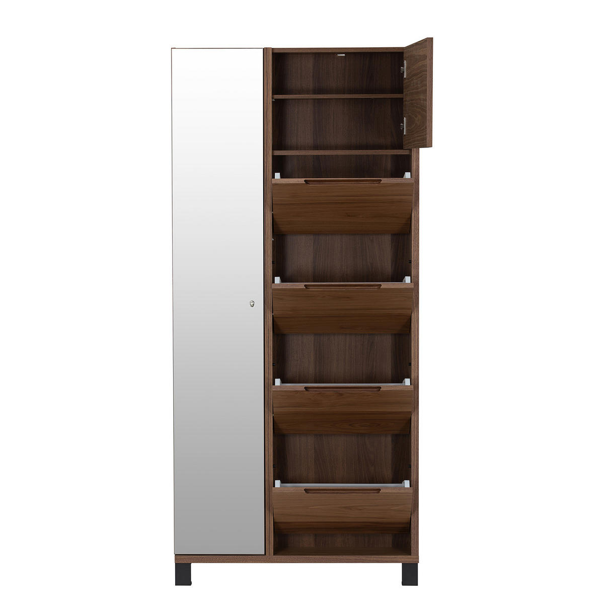 FURNIERTER SCHUHSCHRANK mit Spiegeltür - Walnussfarben, Holzwerkstoff/Metall (84/185/17cm) - home24