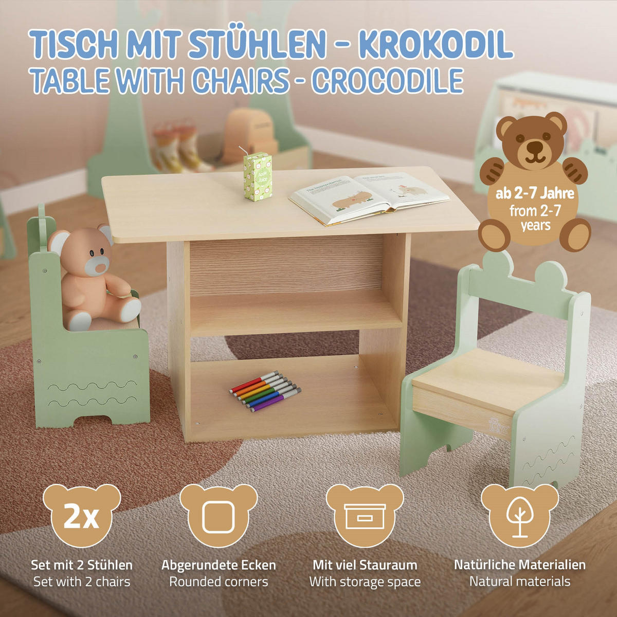SITZGRUPPE Kinder - Naturfarben, Holz (80/50/48cm) - Joyz