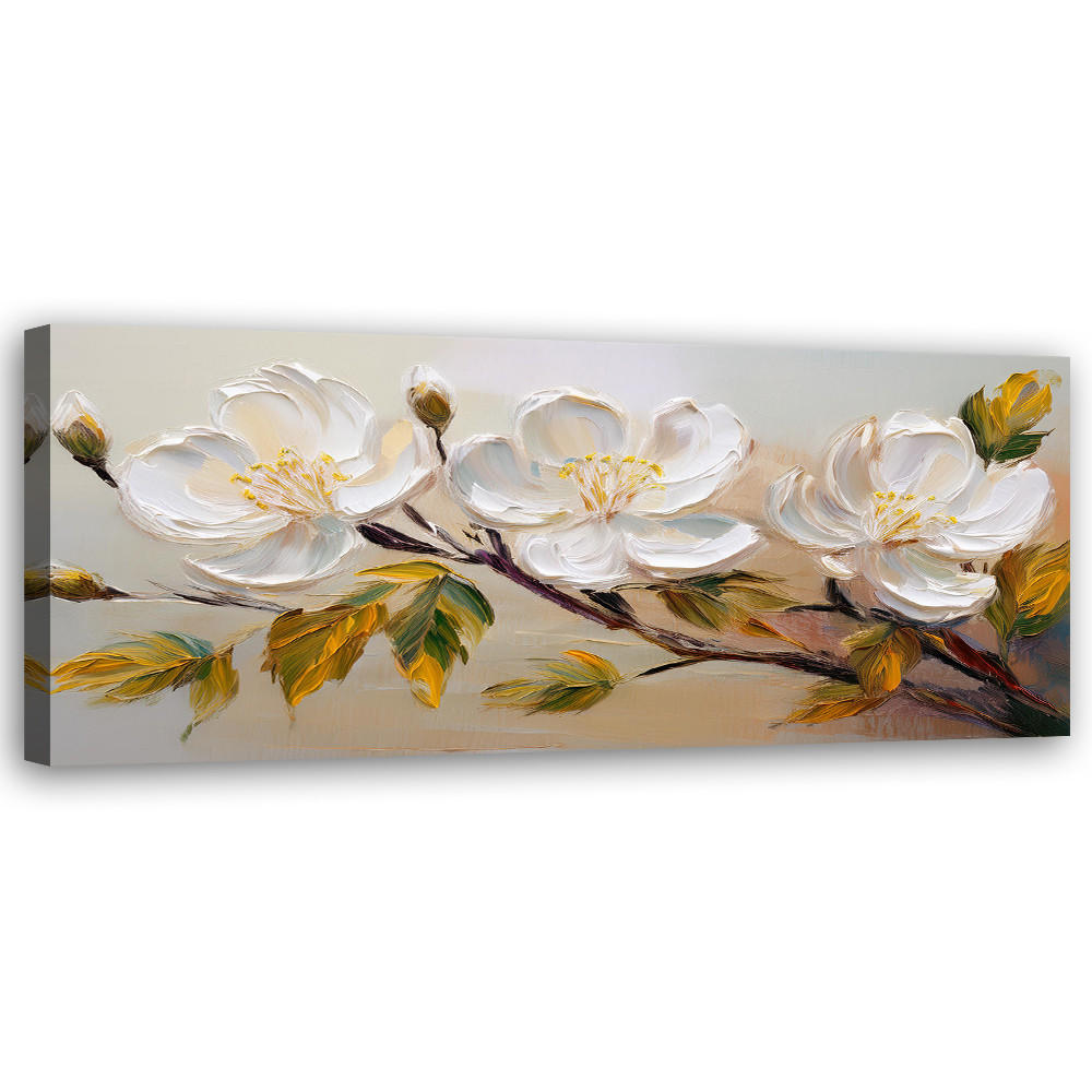 WANDBILD weiße blumen pflanzen zweig - Weiß, Textil (90/30cm) - Feeby
