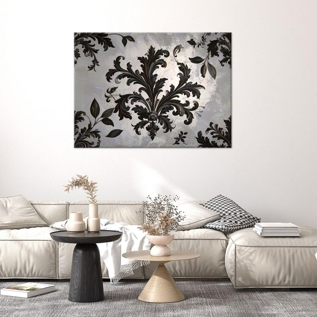 BILDER, Schwarze Akanthus- und Lorbeerblätter Pflanzen Natur - Grau, Textil (120/80cm) - Feeby