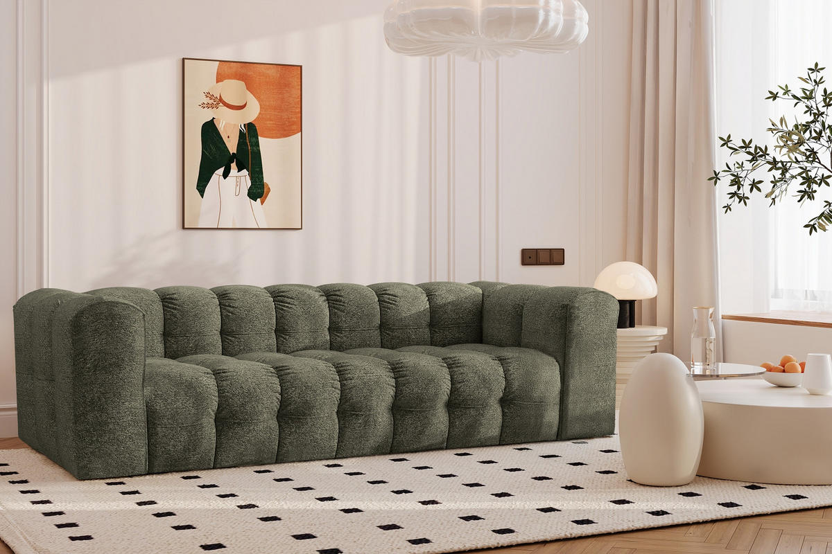SOFA 4-Sitzer, Komfort, BALOO, Stoff Schenille & Bouclé, Grün - Grün, Holz (250/75/106cm) - Kaiser Möbel