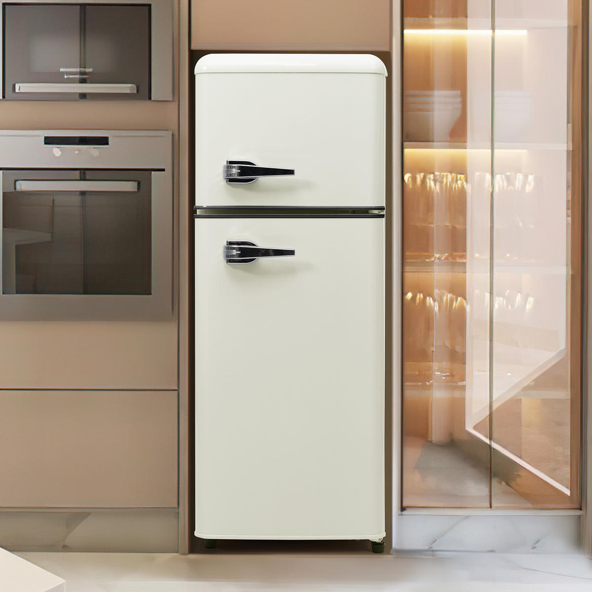 KUHLSCHRANK 41/45.5/105.5 cm Antikweiß mit 92 Liter Gesamtvolumen und LED-Licht - Weiß, Kunststoff (45.5/105.5/41cm) - Oxeza